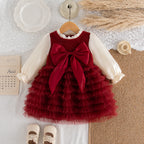 New Autumn And Winter Thick And Warm Baby Girl Dress, Sweet Red Bow Children'S Clothing For Babies Aged 9 Months To 3 Years Old