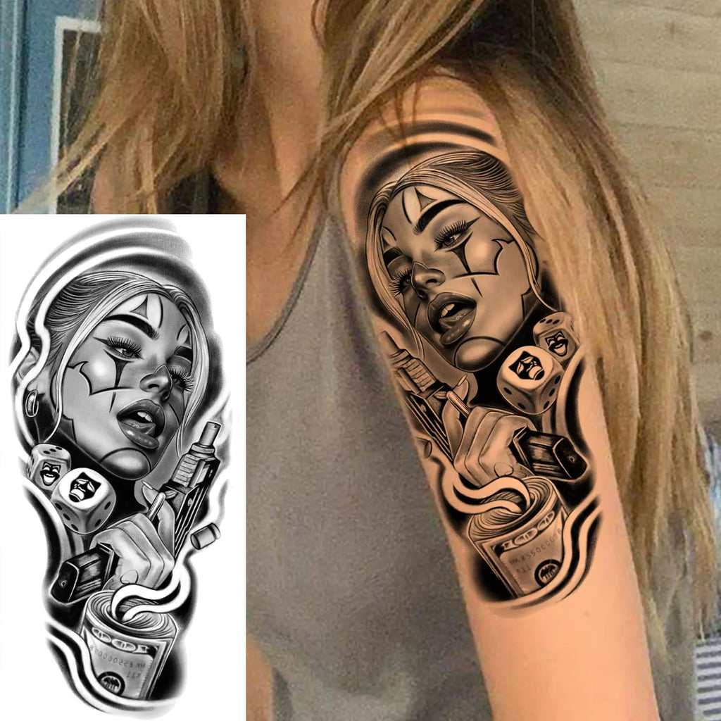 1 Sheet Joker Bad Guy Gangster Temporary Tattoos For Men Women Realistic Fake Tattoos Waterproof Long Lasting Arm Tatoo Stickers