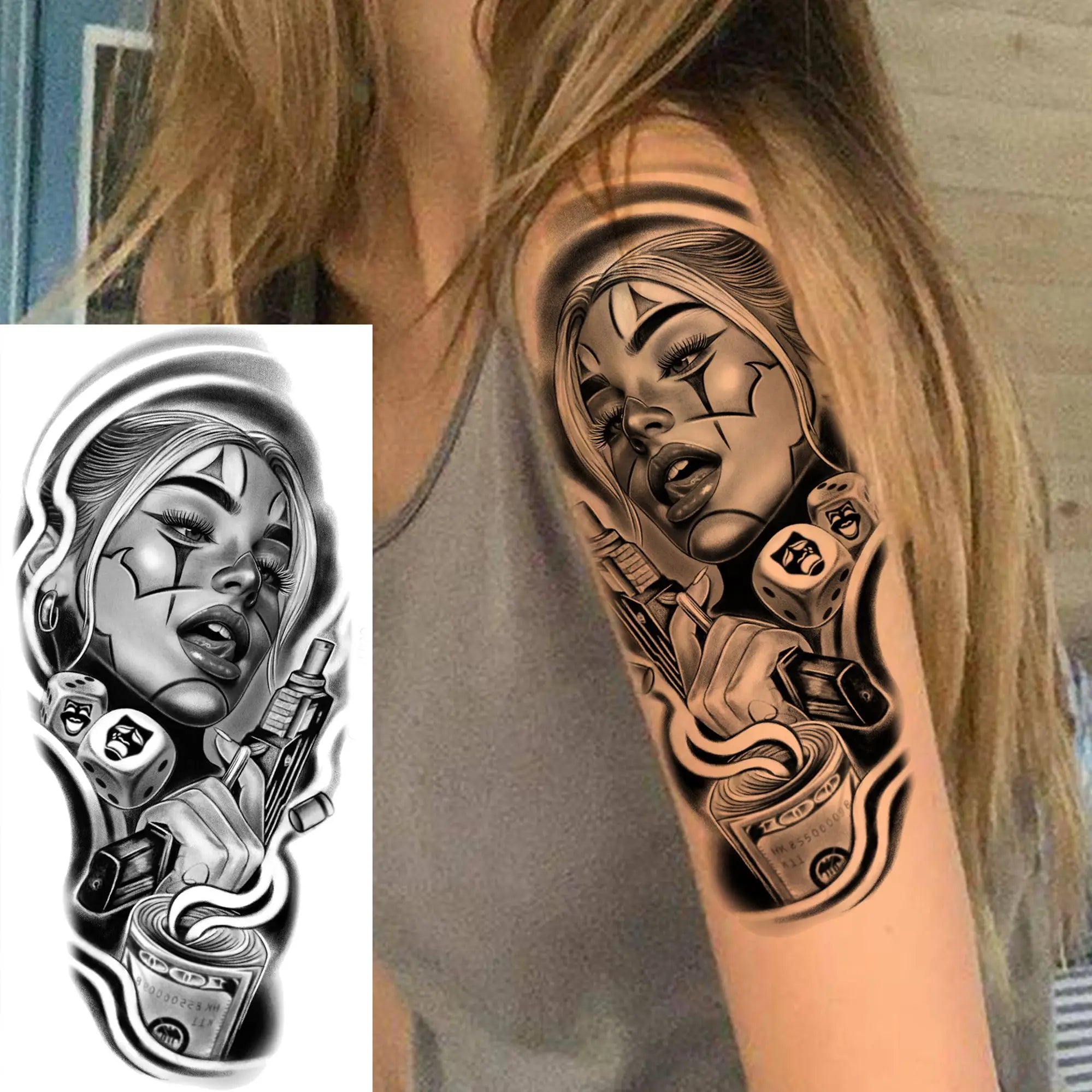 1 Sheet Joker Bad Guy Gangster Temporary Tattoos For Men Women Realistic Fake Tattoos Waterproof Long Lasting Arm Tatoo Stickers