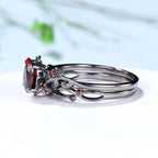 Two-piece Set Classic Gun Black Rose Branches Ring Women's Vintage Inlaid Red Cubic Zircon Finger Rings Fashion wedding Jewelry