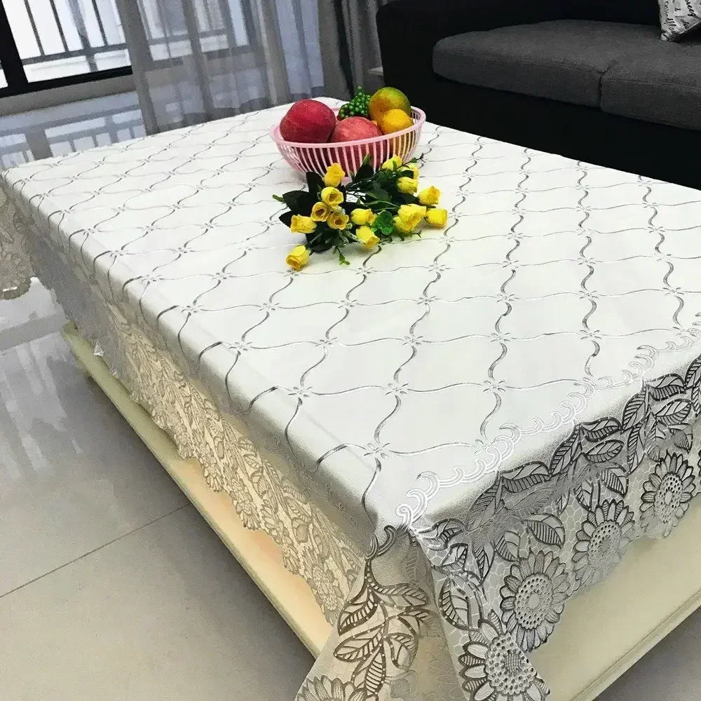 PVC Rectangular Dining-Table Tablecloth Oil Resistant Tabletop Protective Cloth Household Plastic High-end Lace Table Covers Mat
