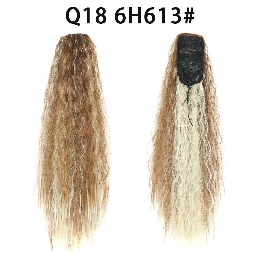22 Inch Drawstring Ponytail Extension Curly Wave Long Ponytail Hair Extension Synthetic Corn Wavy Drawstring Ponytail Extensions