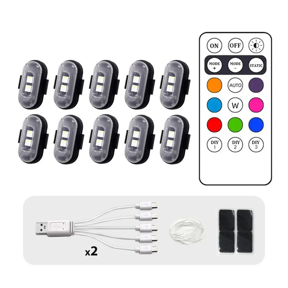 Wireless Remote LED Strobe Light Car Motorcycle Bike Warning Decor Lamp USB Rechargeable Aircraft Indicator 8 Colors Car Lights