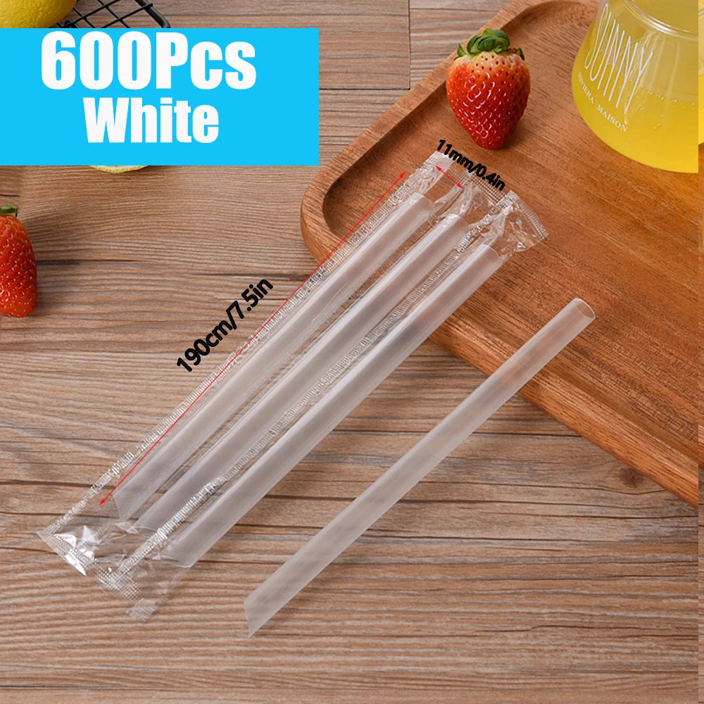 50/600Pc White Jumbo Smoothie Straws Drinking Straws Large Bubble Tea Milkshake MilkTea Straws Party Wedding Bar Home Accessory