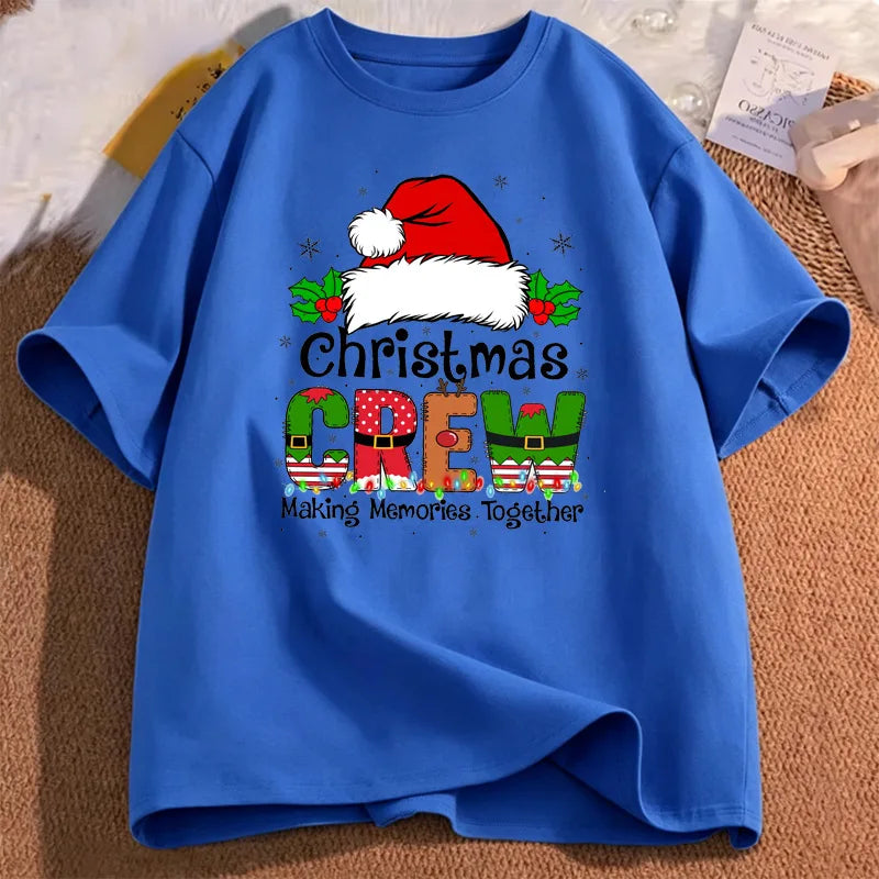 Christmas Crew Santa Hat Holly Snowflake Quote Art Print Graphic Womens T Shirt Short Sleeve Crew Neck Casual Ladies Tee Tops