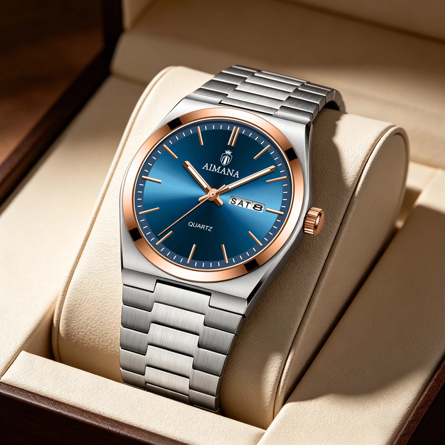 AIMANA Men's Luxury Stainless Steel Strap Watch Waterproof Luminous Date Casual Fashion Quartz Wristwatch Gift for Men