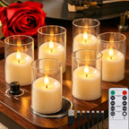 6Pcs Rechargeable Flameless LED Light Candles Crystal Clear Transparent Electronic Night Lamp Flickering Wedding Party Decor