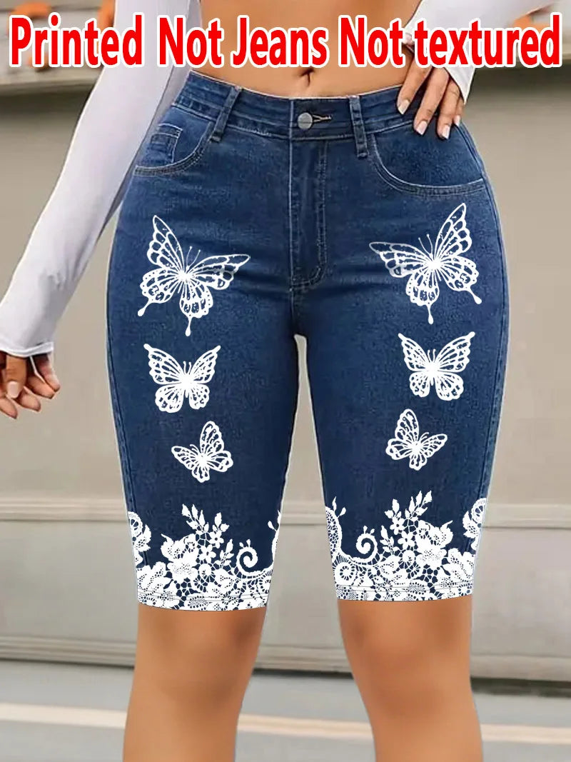 1362 [Printed Leggings - Not Faux Denim Fabric]Printed Leggings Without Texture - Non-Faux Denim Fabric, Women'S Floral Print