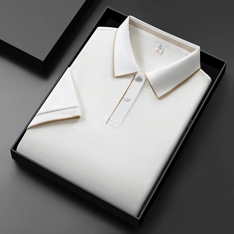 2026 New Men's Business Casual Short Sleeved Shirt Solid Color Polo Shirt Fashionable Breathable Comfortable Versatile Top