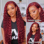 13X4 Lace Frontal Wig For Black Women Deep Wave 99J Burgundy Color Synthetic Preplucked Baby Hair Soft Hair Cosplay Daily Party
