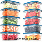 12Pcs Reusable Leak‑Proof Food Containers (6 Boxes+6 Lids), Microwave & Dishwasher Safe, for Bento, Picnic & Daily Use