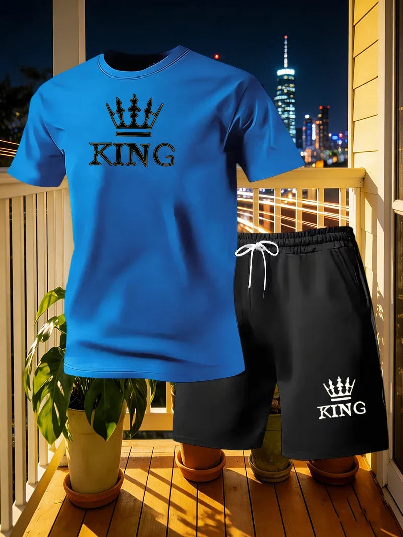 Men's Sports 2-piece Set Summer Men's Fashion Casual Short sleeved T-shirt Shorts Loose Fitness/Running/Leisure 2-piece Set