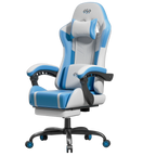 Ergonomic Gaming Chair, Lumbar Massage & Adjustable Headrest, PU Leather Computer Seat with Retractable Footrest and 360° Swivel