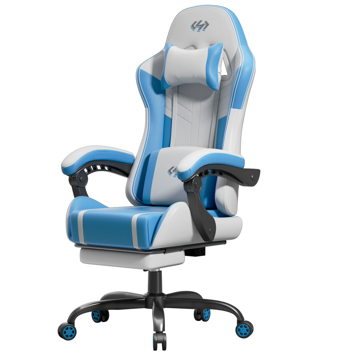 Ergonomic Gaming Chair, Lumbar Massage & Adjustable Headrest, PU Leather Computer Seat with Retractable Footrest and 360° Swivel