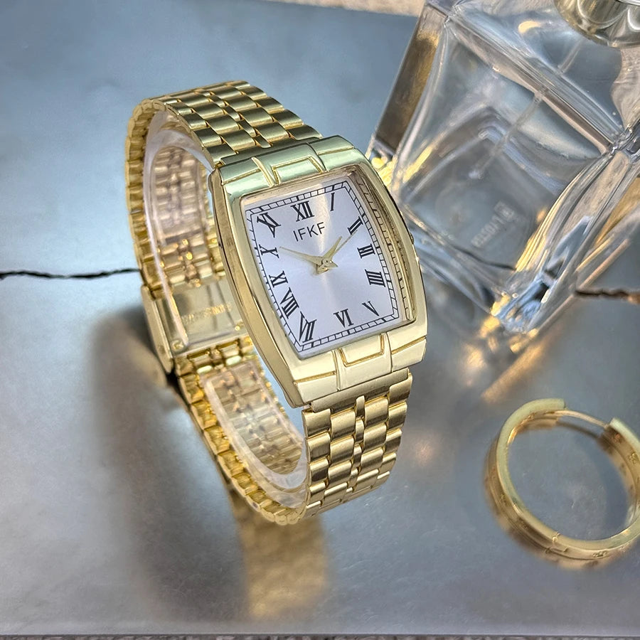 Valentine's Day Gift Couple's Watch Set Men's Women's Wine Barrel Shaped Fashion Classic Retro Quartz Wristwatch with Steel Band