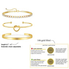 3pcs Stainless Steel Gold Plated Bracelets for Women Adjustable Jewelry Gifts Luxury Zircon Chain Bangles Jewelry Accessories