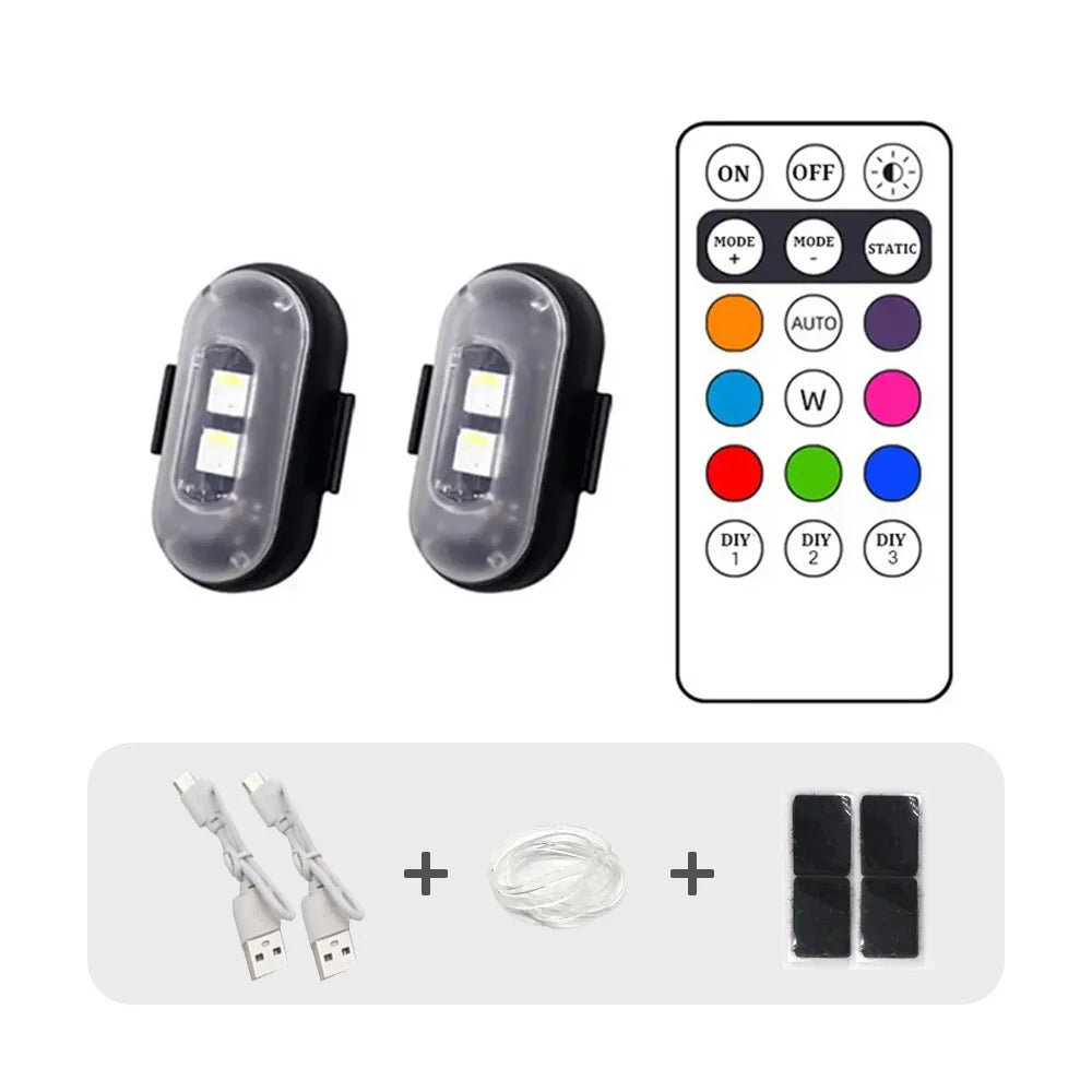 Wireless Remote LED Strobe Light Car Motorcycle Bike Warning Decor Lamp USB Rechargeable Aircraft Indicator 8 Colors Car Lights