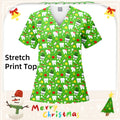 Christmas Print Surgery Top Women with Pocket V-Neck Scrub Uniform Spa Caring T-Shirt Pet Grooming Surgical Nurse Scrubs Uniform