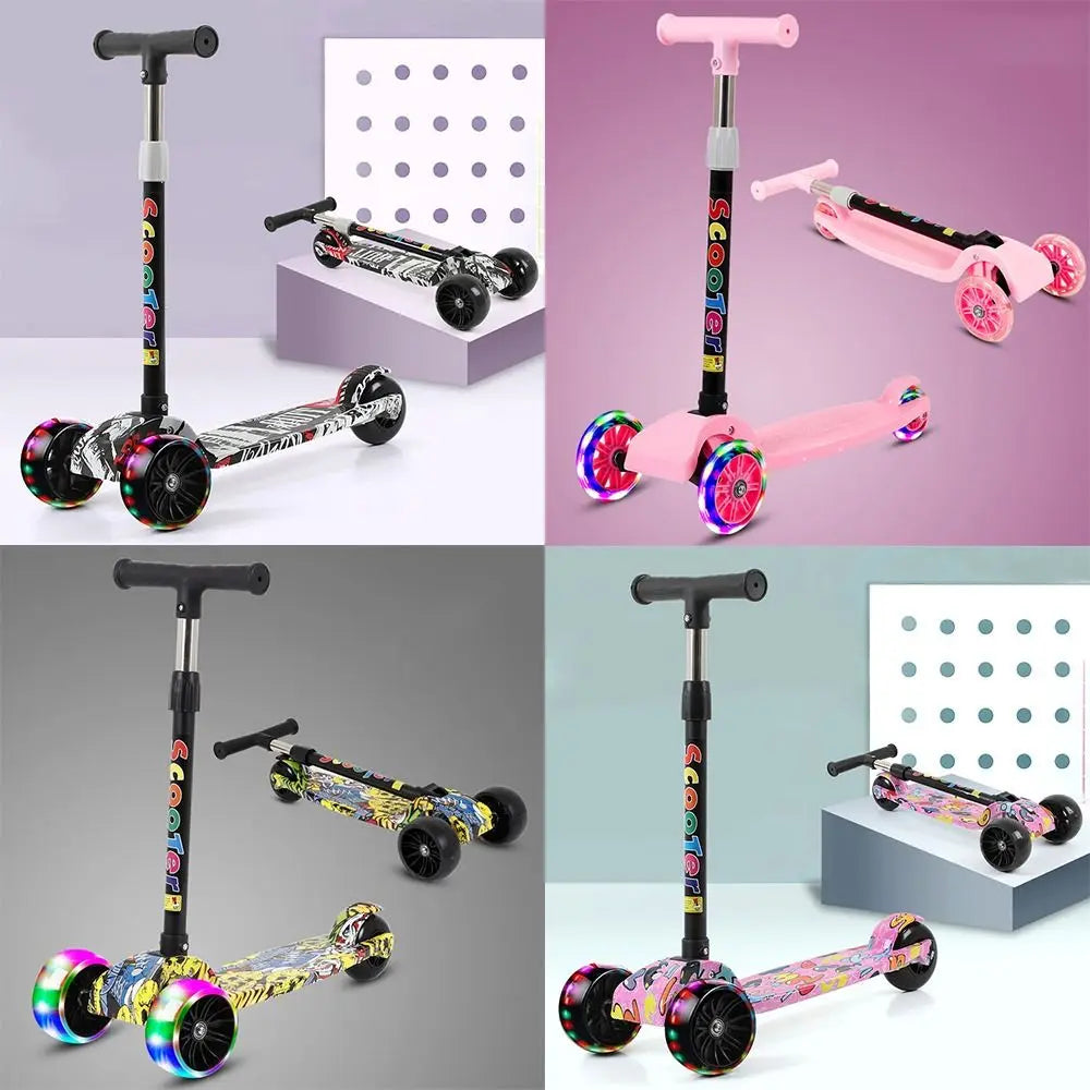 Foldable Children Scooter Adjustable Height Widened Pedals Kids Scooter with Flash Wheels Lightweight Folding Foot Scooters