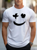 Men's summer 100% pure cotton fashionable casual sports loose trend smile graphic print round neck short sleeved T-shirt top