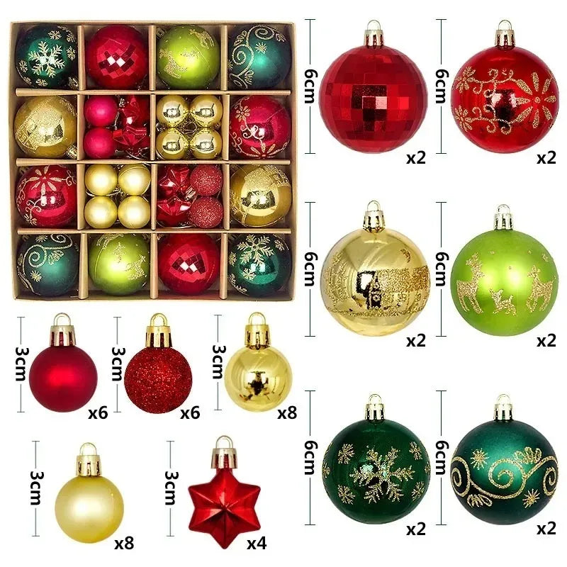 44Pcs 3/6CM Christmas Merry Balls Decoration Xmas Tree Hanging Ornament Party Home Room Decor Holiday Navidad New Year 2026 Gift