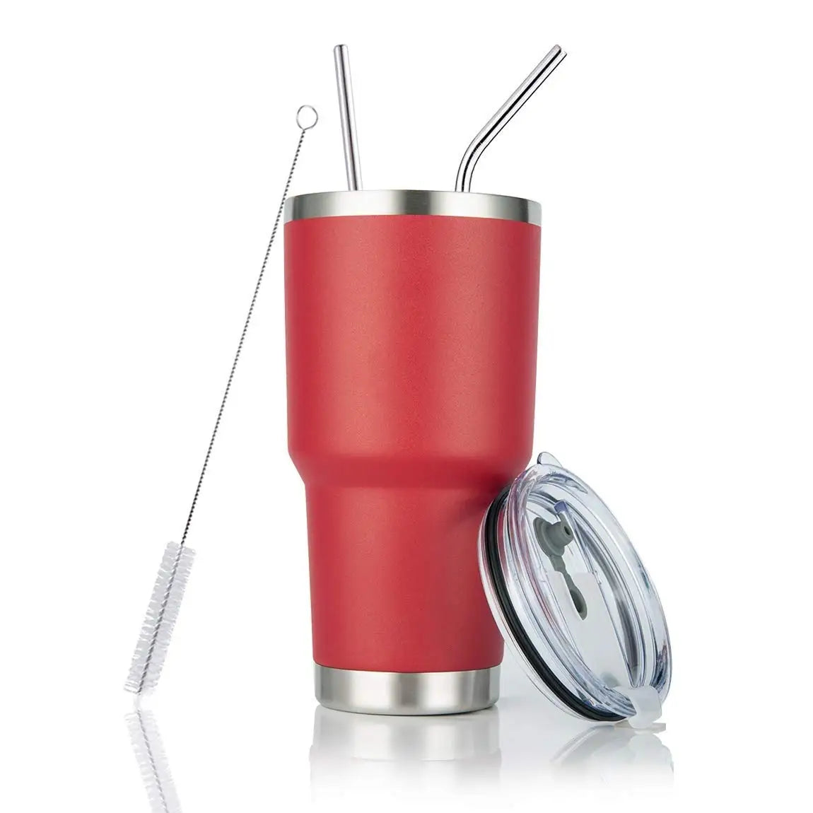 30oz Tumbler Double Wall Stainless Steel Vacuum Insulated Travel Mug With Splash-Proof Lid Metal Straw and Brush