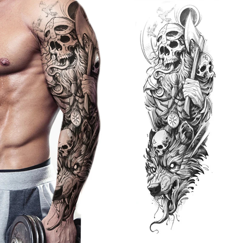 Waterproof Full Arm Temporary Tattoo Sticker Tiger Lion Wolf Eye For Man Women Body Art Sleeve Flash Fake Shoulder Tatoo