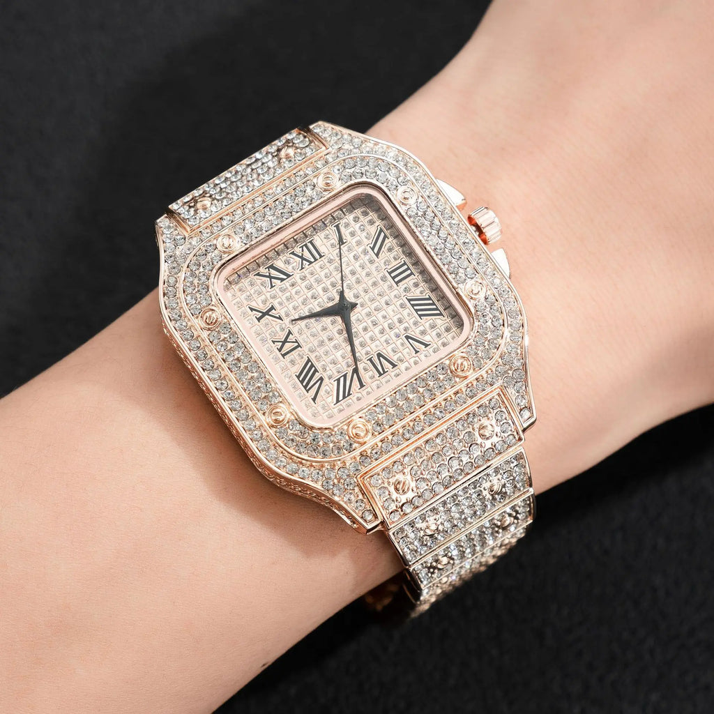 Men Watch Business Square Starry Sky Steel Belt Diamond Inlaid European American Male RomanFashion Quartz Wristwatches Gift