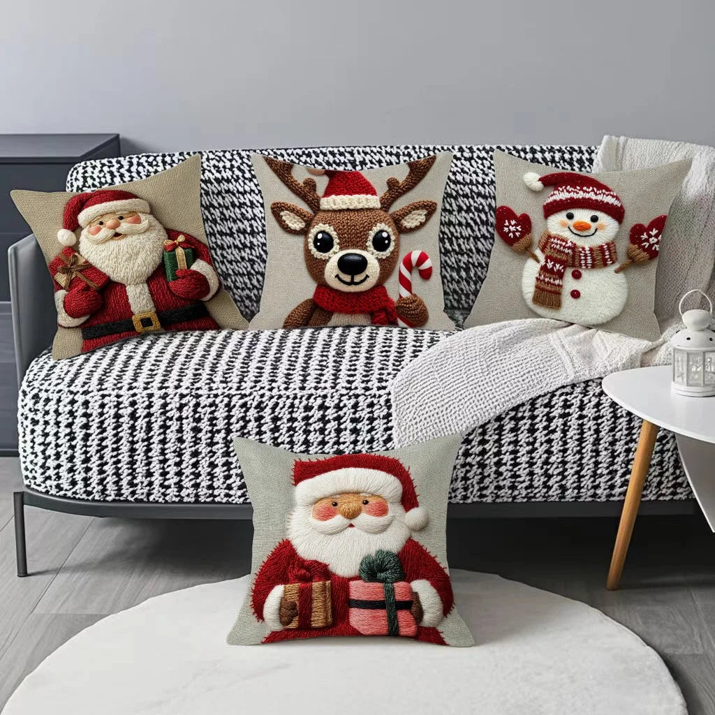 45cm Grey Red Christmas Pillowcase Cartoon Santa Snowman Elk Sofa Cushion Cover Home Bed Car Decor Merry Christmas 2025