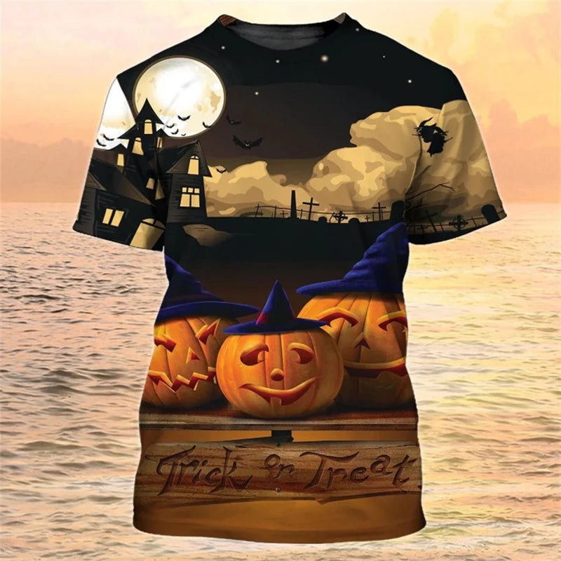 Happy Halloween Pumpkin T-shirt 3D Printed Colorful Round Neck T Shirts Men Kids Short Sleeve Tops Oversized Street Tee Shirt