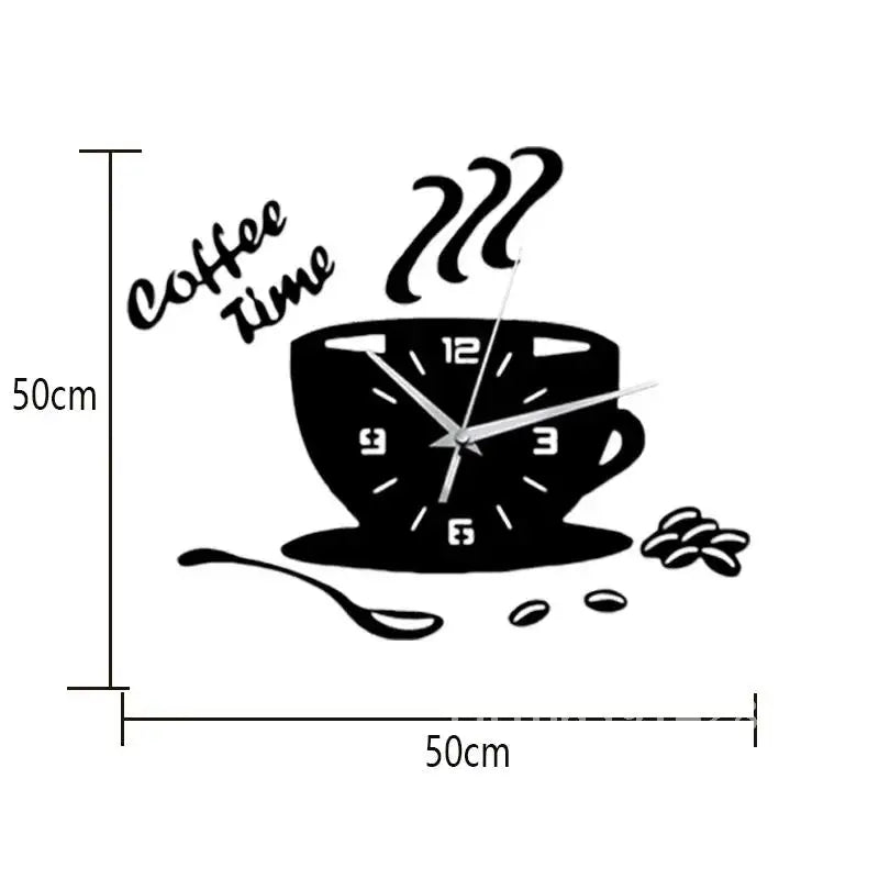 3D Acrylic DIY Wall Clock Mirror Wall Clocks Simple Home Digital Wall Sticker Decoration Mute Coffee Cup Wall Quartz Clock