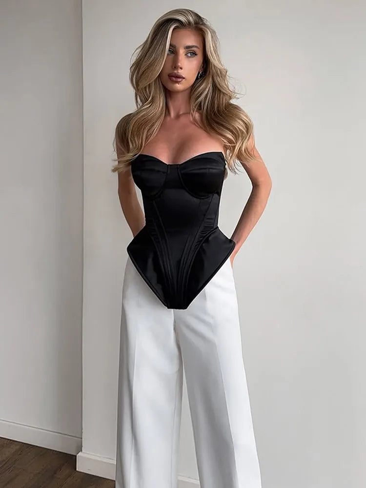 Women Spaghetti Strap Corset Top Female Panelled V-neck Sleeveless Backless Slim Fishbone Blouse 2026 Lady Party Evening Tops