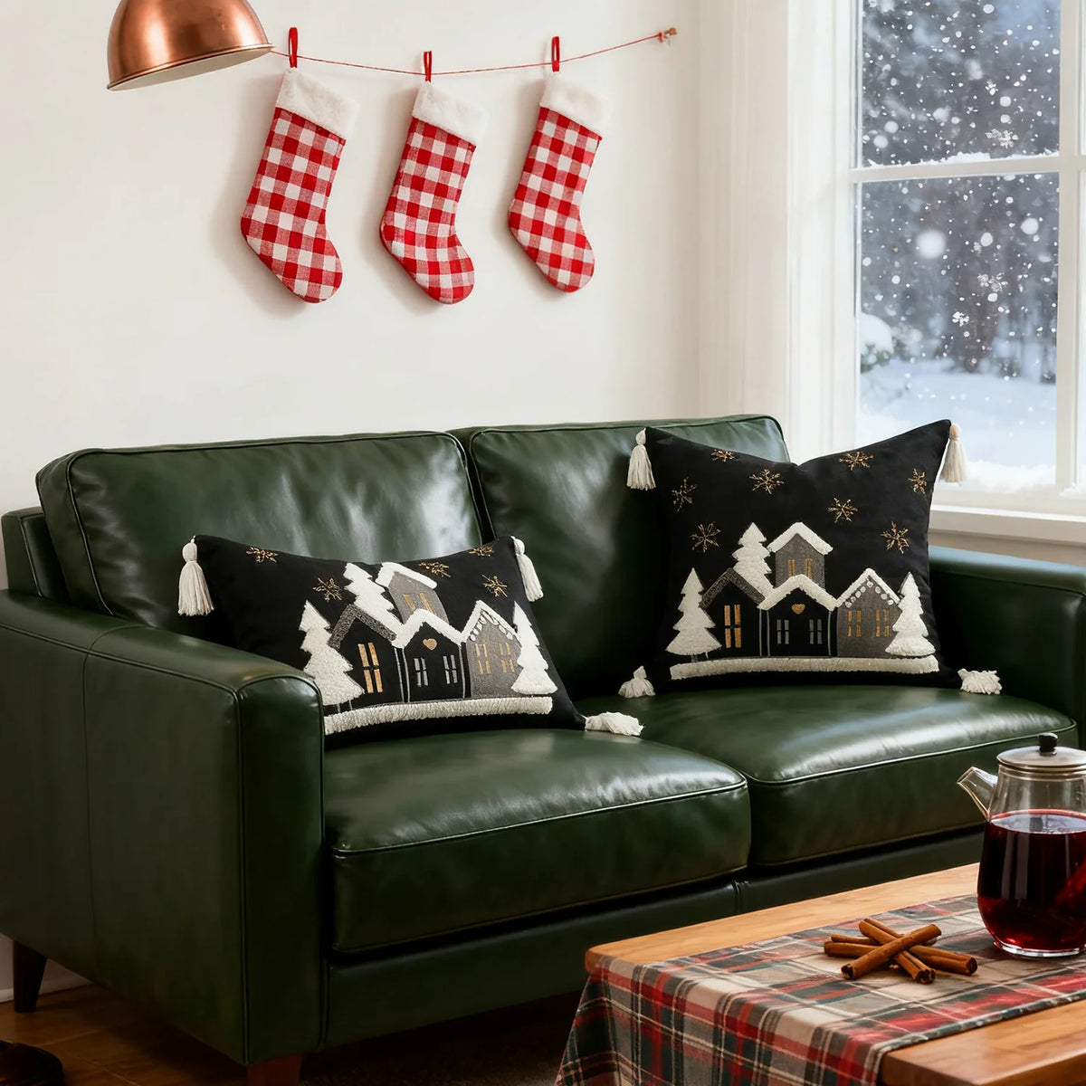 Christmas Cartoon House Embroidered Throw Pillowcase Universal Multi-Size Cushion Cover 30x50cm 45x45cm for Multi-Room Decor