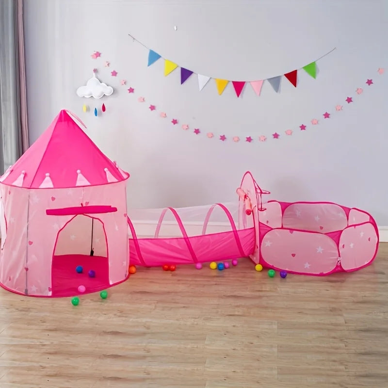 Children's Multi-functional Play Tent Set: Integrated Crawling Tunnel, Ball Pit, and Pop-up Playhouse for Boys Girls; Ideal Gift for Indoor and Outdoor Use (Colorful Balls Not Included)