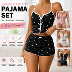 Sweet Cute Heart Pattern Two Piece Set Ladies Soft Breathable Spaghetti Strap Nightwear Summer Casual Homewear Set Ladies Pajama