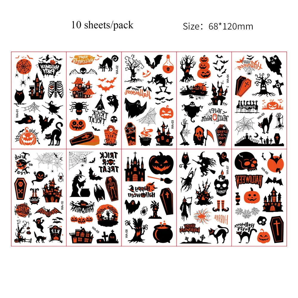 10 Sheets Halloween Eyebrow Stickers Spider Web Tattoo Stickers Body Makeup Waterproof Temporary Tattoo Halloween Fake Tattoo