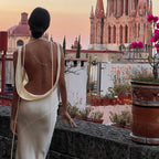 Sexy Women Long Dress Sleeveless Draped Neck Backless Lacing Slim Fit Dress For Party Cocktail Evening Club Street Style S M L