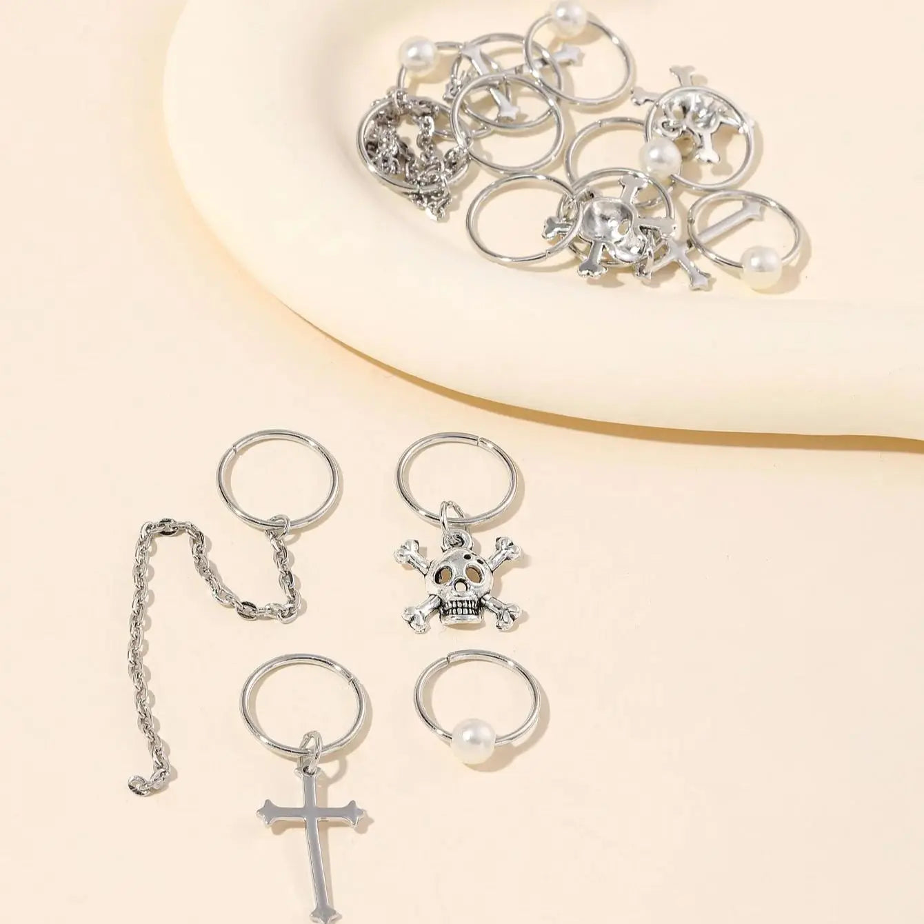13pcs Cross&Skull Decor Hair Ring,Dreadlocks Beads Hair Braid Rings Clips Dread Locks Hair Braiding Cuffs Decoration/Accessories