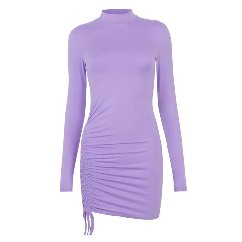 Women's Dresses Outfits Women's Dress Long Sleeve Solid Color Drawstring O-Neck Tight-Fitting Vestidos De Fiesta Elegantes 2025