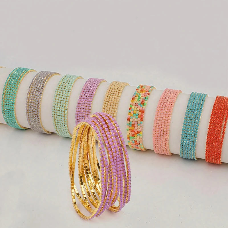 6pcs/set Fashion Acrylic Beads Elastic Bracelet For Women Stretch Stackable Gold Color Bracelets Wristband Daily Female Jewelry