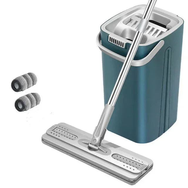 Self-washing Flat Floor Mop and Bucket Set Kitchen Household Cleaning Tool Microfiber Wiper Magic Extendable Wet Dry Daily Use