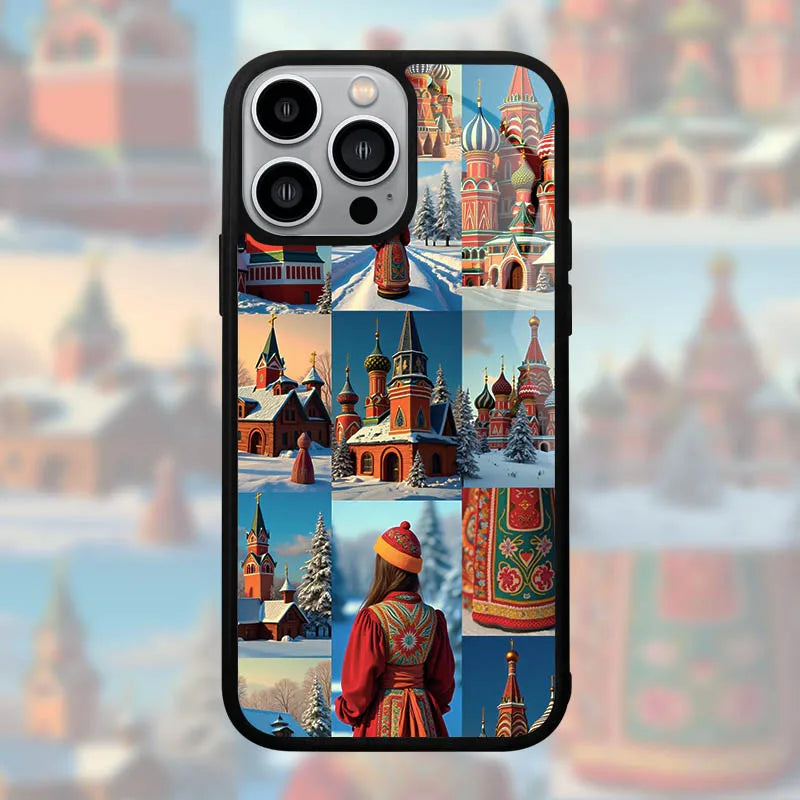 Russian Allure For iPhone 17 16 15 14 13 12 11 18 Pro Max A Playful Bear Ornate Domes and Matryoshka Dolls in Artistic Fusion