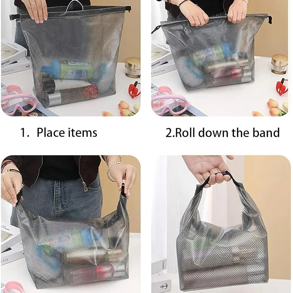 1PC Waterproof Mesh Cosmetic Bag for Travel, Gym, Bathroom, Quick-Dry Toiletry Organizer with Handle Portable Makeup Pouch