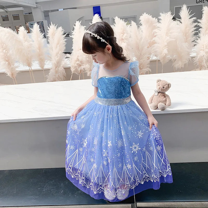 Kids Girl Cosplay Elsa Princess Costume Luxury Sequins Birthday Prom Gown Fancy Carnival Toddler Clothing Halloween Role Playing