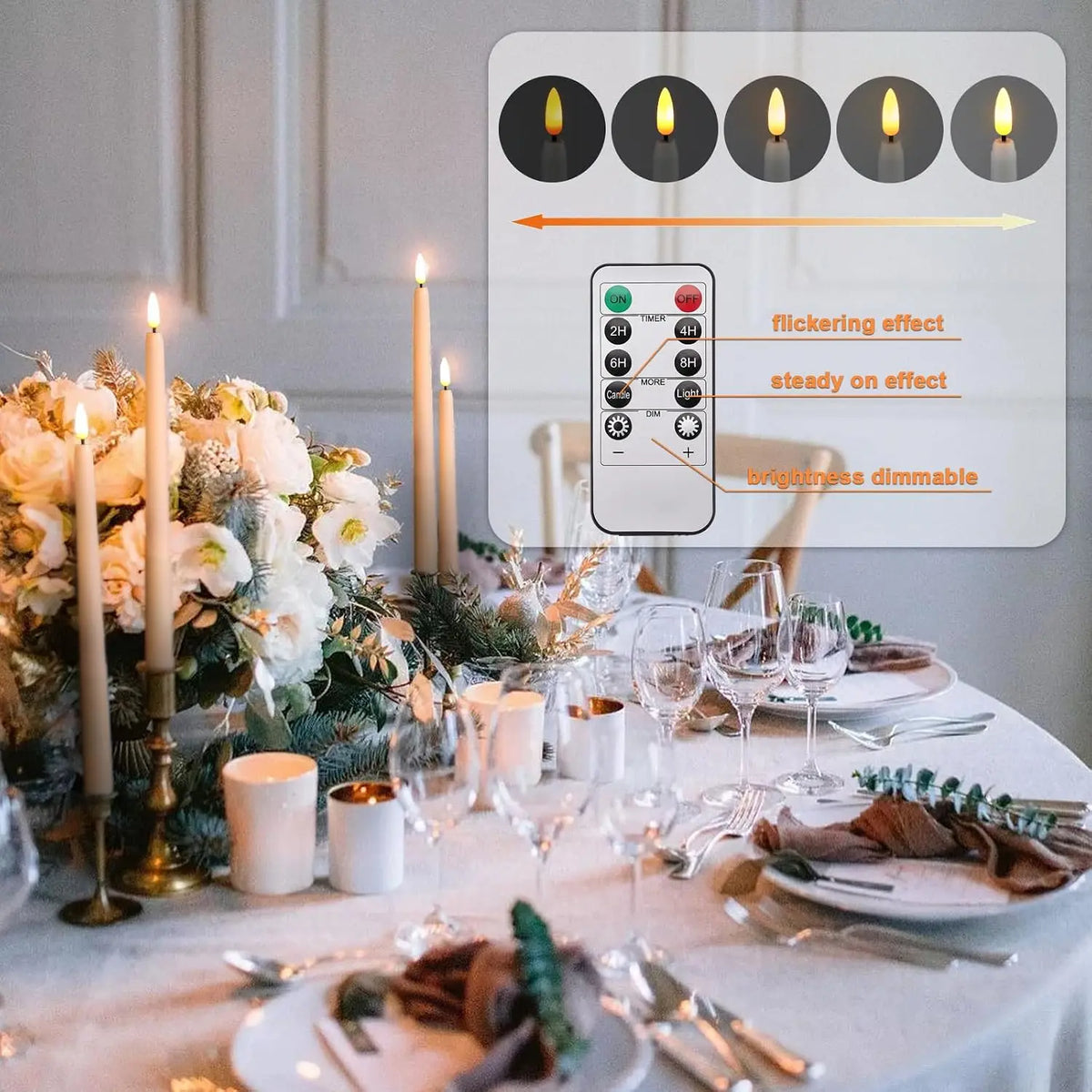 6-12-24Pcs Flameless Taper Candles Battery Operated LED Candle Flickering Candles Faux Candle Halloween Christmas Wedding Decor