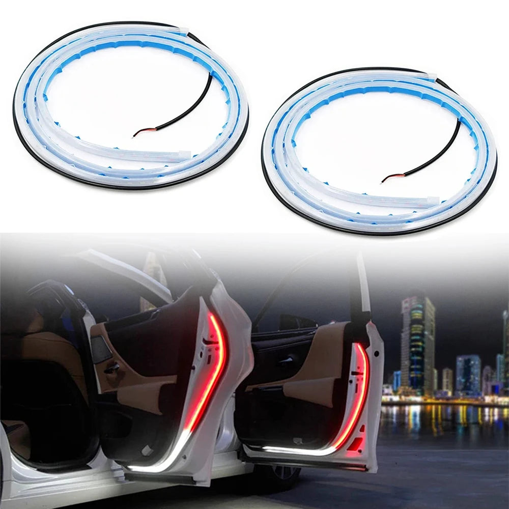2pcs 48inch Car Door LED Warning Strip Light Flexible Dual Color White Red Sequential Strobe Lights for Anti Rear-end Collision