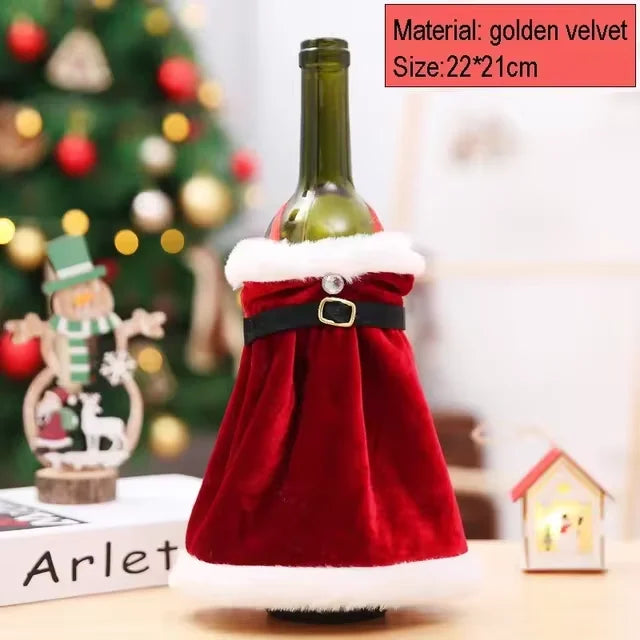 New Creative Christmas Wine Bottle Fashion Velvet Dress Wine Bottle Covers Sleeve Santa Snowman Xmas New Year Dinner Table Decor