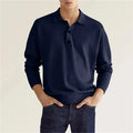 Men Long Sleeve Polo Shirt V Neck Button Up Casual Autumn Basic Solid Color Knitwear Tops For Men