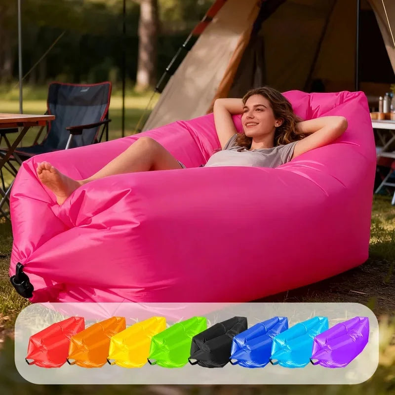 Portable Multicolor Inflatable Lazy Sofa, Fold‑Up Air Sofa Bed for Outdoor Beach Camping Single Size Relax Lounger