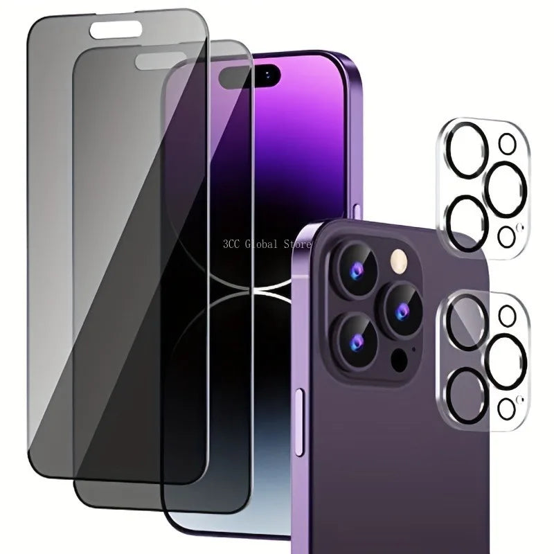 2Packs Privacy Screen Protector With 2 Packs Full Cover Camera Lens Glass Protect For IPhone 11 Pro Max 12 13 Mini 14 15 Plus